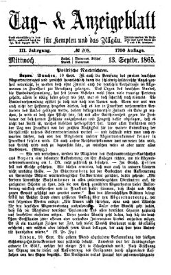 Tag- und Anzeigeblatt für Kempten und das Allgäu Mittwoch 13. September 1865