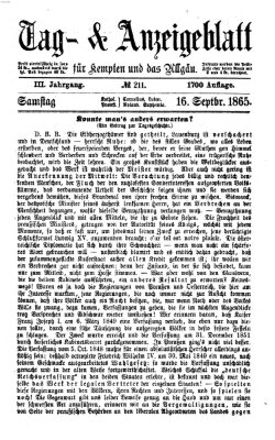 Tag- und Anzeigeblatt für Kempten und das Allgäu Samstag 16. September 1865