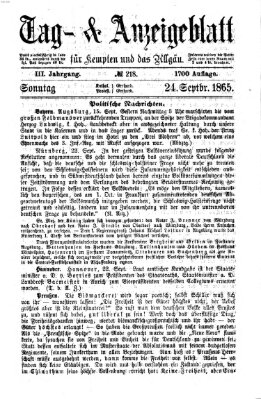 Tag- und Anzeigeblatt für Kempten und das Allgäu Sonntag 24. September 1865