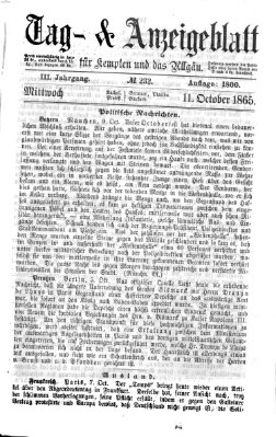 Tag- und Anzeigeblatt für Kempten und das Allgäu Mittwoch 11. Oktober 1865