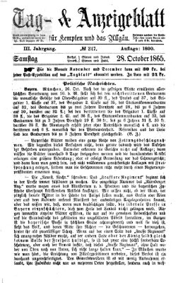 Tag- und Anzeigeblatt für Kempten und das Allgäu Samstag 28. Oktober 1865