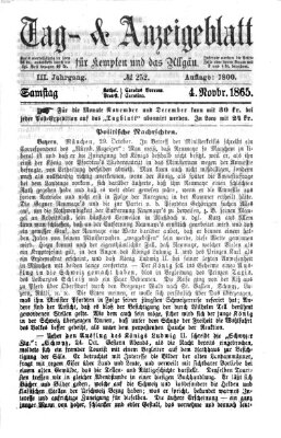 Tag- und Anzeigeblatt für Kempten und das Allgäu Samstag 4. November 1865