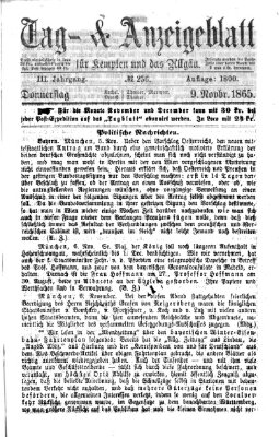 Tag- und Anzeigeblatt für Kempten und das Allgäu Donnerstag 9. November 1865