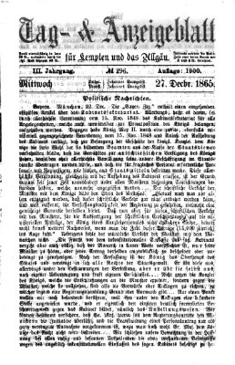 Tag- und Anzeigeblatt für Kempten und das Allgäu Mittwoch 27. Dezember 1865