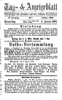 Tag- und Anzeigeblatt für Kempten und das Allgäu Donnerstag 4. Januar 1866