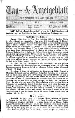 Tag- und Anzeigeblatt für Kempten und das Allgäu Freitag 12. Januar 1866