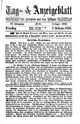 Tag- und Anzeigeblatt für Kempten und das Allgäu Dienstag 6. Februar 1866