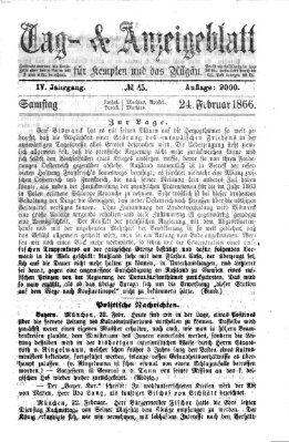 Tag- und Anzeigeblatt für Kempten und das Allgäu Samstag 24. Februar 1866