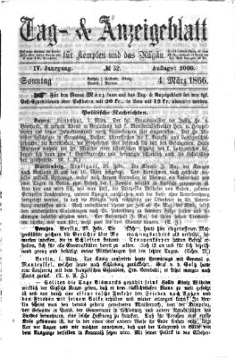 Tag- und Anzeigeblatt für Kempten und das Allgäu Sonntag 4. März 1866