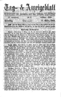 Tag- und Anzeigeblatt für Kempten und das Allgäu Samstag 10. März 1866