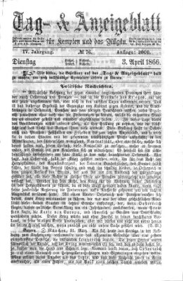 Tag- und Anzeigeblatt für Kempten und das Allgäu Dienstag 3. April 1866