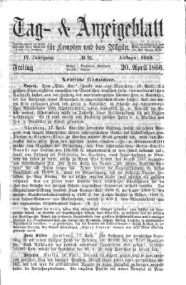 Tag- und Anzeigeblatt für Kempten und das Allgäu Freitag 20. April 1866