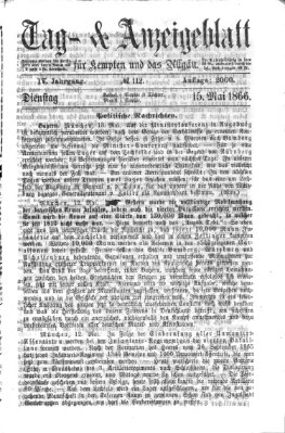 Tag- und Anzeigeblatt für Kempten und das Allgäu Dienstag 15. Mai 1866