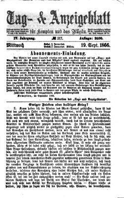 Tag- und Anzeigeblatt für Kempten und das Allgäu Mittwoch 19. September 1866