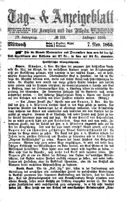 Tag- und Anzeigeblatt für Kempten und das Allgäu Mittwoch 7. November 1866