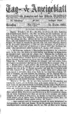 Tag- und Anzeigeblatt für Kempten und das Allgäu Samstag 15. Dezember 1866
