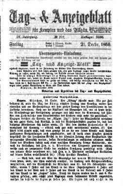 Tag- und Anzeigeblatt für Kempten und das Allgäu Freitag 21. Dezember 1866