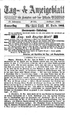 Tag- und Anzeigeblatt für Kempten und das Allgäu Donnerstag 27. Dezember 1866