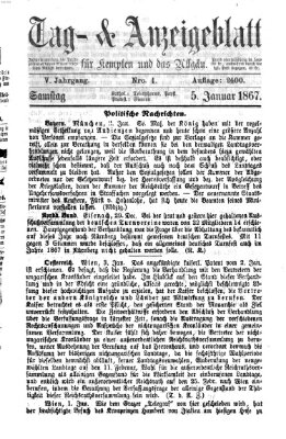 Tag- und Anzeigeblatt für Kempten und das Allgäu Samstag 5. Januar 1867