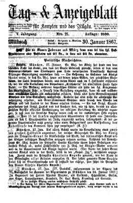 Tag- und Anzeigeblatt für Kempten und das Allgäu Mittwoch 30. Januar 1867