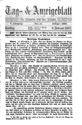 Tag- und Anzeigeblatt für Kempten und das Allgäu Freitag 8. Februar 1867