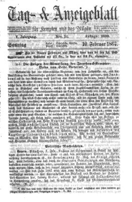 Tag- und Anzeigeblatt für Kempten und das Allgäu Sonntag 10. Februar 1867