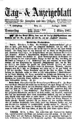 Tag- und Anzeigeblatt für Kempten und das Allgäu Donnerstag 7. März 1867