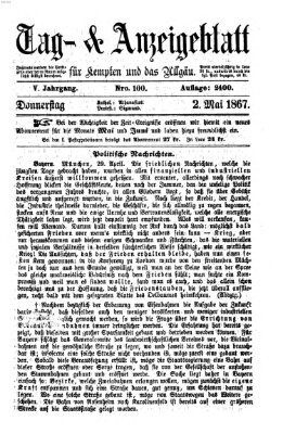 Tag- und Anzeigeblatt für Kempten und das Allgäu Donnerstag 2. Mai 1867