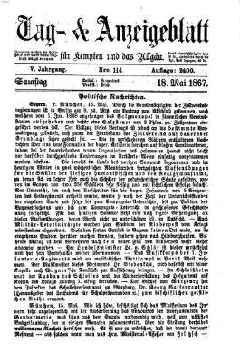 Tag- und Anzeigeblatt für Kempten und das Allgäu Samstag 18. Mai 1867
