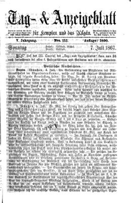 Tag- und Anzeigeblatt für Kempten und das Allgäu Sonntag 7. Juli 1867