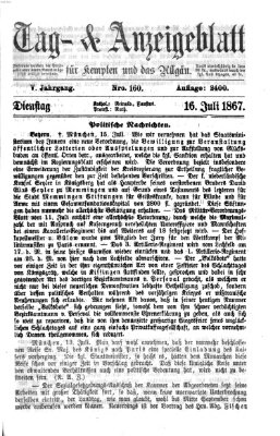 Tag- und Anzeigeblatt für Kempten und das Allgäu Dienstag 16. Juli 1867