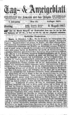 Tag- und Anzeigeblatt für Kempten und das Allgäu Freitag 9. August 1867