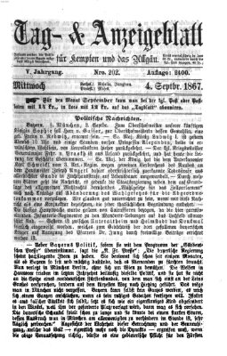 Tag- und Anzeigeblatt für Kempten und das Allgäu Mittwoch 4. September 1867