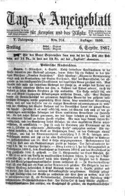 Tag- und Anzeigeblatt für Kempten und das Allgäu Freitag 6. September 1867