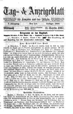 Tag- und Anzeigeblatt für Kempten und das Allgäu Mittwoch 11. September 1867