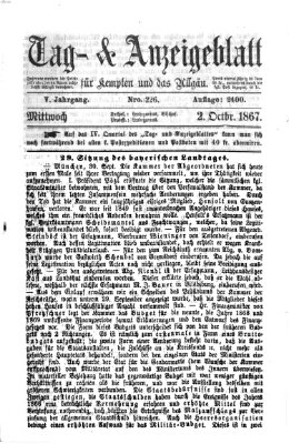 Tag- und Anzeigeblatt für Kempten und das Allgäu Mittwoch 2. Oktober 1867