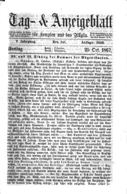 Tag- und Anzeigeblatt für Kempten und das Allgäu Freitag 25. Oktober 1867