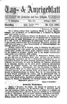 Tag- und Anzeigeblatt für Kempten und das Allgäu Samstag 26. Oktober 1867