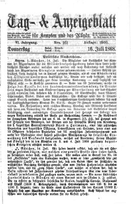 Tag- und Anzeigeblatt für Kempten und das Allgäu Donnerstag 16. Juli 1868