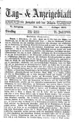 Tag- und Anzeigeblatt für Kempten und das Allgäu Dienstag 21. Juli 1868