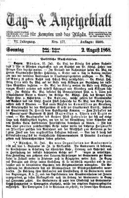 Tag- und Anzeigeblatt für Kempten und das Allgäu Sonntag 2. August 1868