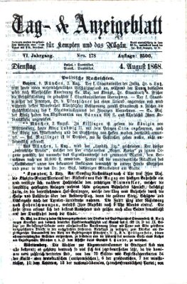 Tag- und Anzeigeblatt für Kempten und das Allgäu Dienstag 4. August 1868