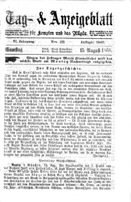 Tag- und Anzeigeblatt für Kempten und das Allgäu Samstag 15. August 1868