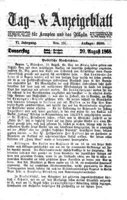 Tag- und Anzeigeblatt für Kempten und das Allgäu Donnerstag 20. August 1868