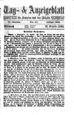 Tag- und Anzeigeblatt für Kempten und das Allgäu Mittwoch 16. September 1868