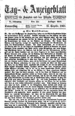 Tag- und Anzeigeblatt für Kempten und das Allgäu Donnerstag 17. September 1868