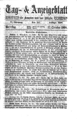 Tag- und Anzeigeblatt für Kempten und das Allgäu Samstag 17. Oktober 1868