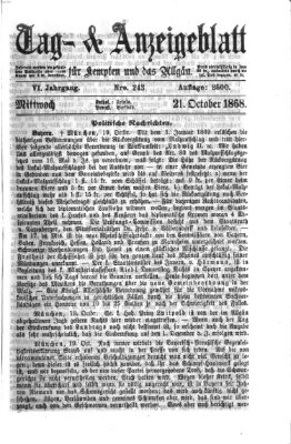 Tag- und Anzeigeblatt für Kempten und das Allgäu Mittwoch 21. Oktober 1868
