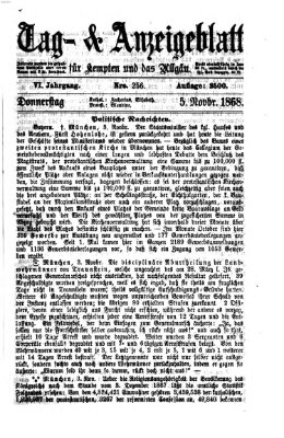 Tag- und Anzeigeblatt für Kempten und das Allgäu Donnerstag 5. November 1868