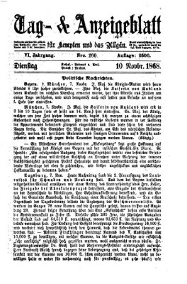 Tag- und Anzeigeblatt für Kempten und das Allgäu Dienstag 10. November 1868